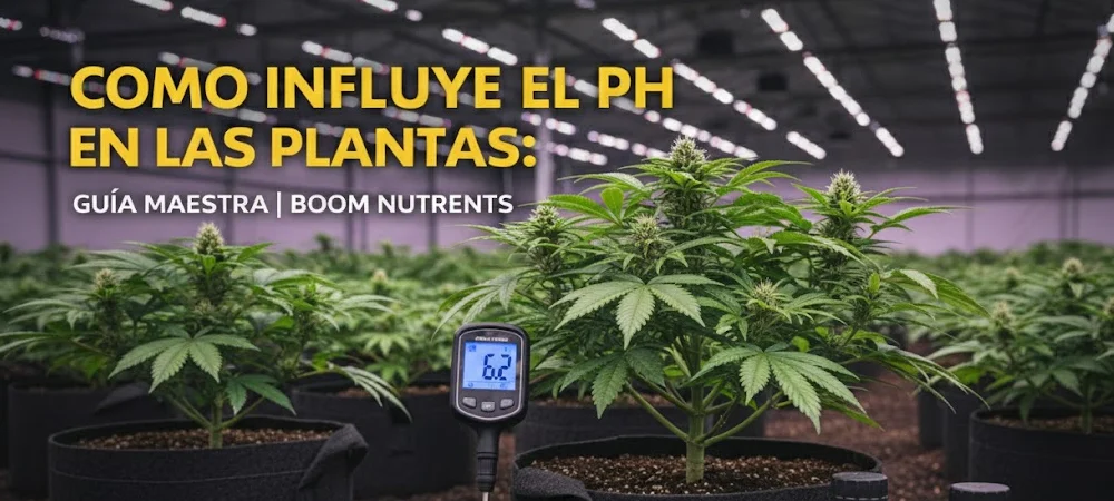 plantas en cultivo indoor con medidor de ph ilustrando la influencia del ph en la absorcion de nutrientes